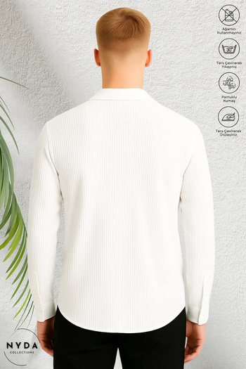 Nyda Collections Men's Corded Ottoman Fabric Lycra Seasonal Long Sleeve Shirt