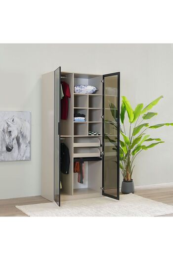 Danube Home Defne 1-Meter Wardrobe - Cream/Black L102xW61xH230cm