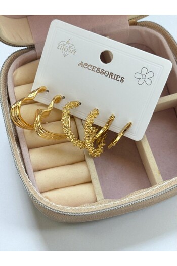 MUTENA 6-Piece Hoop Brass Plated Earrings - 6 Piece Earring Set