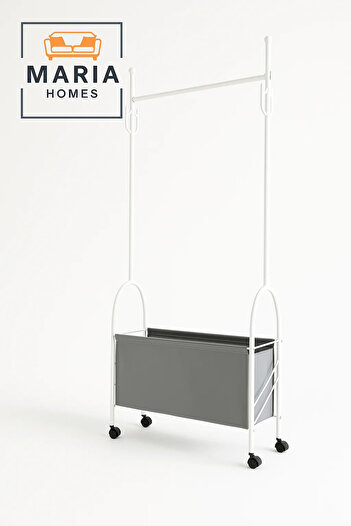 MARIA HOMES Wath White Rolling Garment Rack with Storage Basket-SIZE 80CM