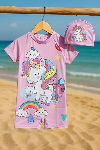 RONYPONY Κοριτσίστικο μαγιό με φερμουάρ σε όλο το σώμα, χαριτωμένο σχέδιο με στάμπα, σετ με κορδόνια