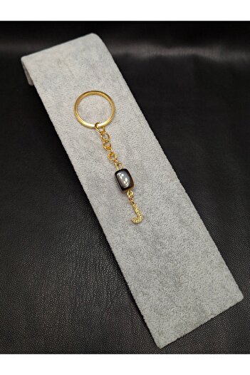 Han Ticarethane Gold Color Stone J Letter Tiger Eye Keychain Charm