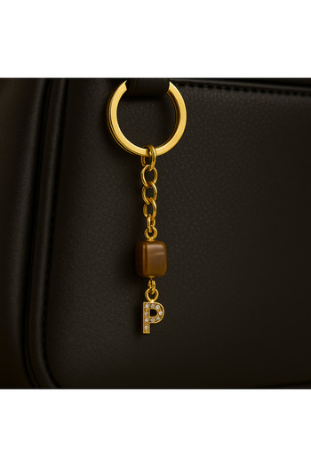 Han Ticarethane Gold Color Stone P Letter Tiger Eye Keychain Charm