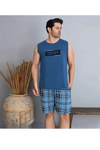 Pijamoni Ανδρικό σετ πιτζάμες με λαιμόκοψη με αμάνικο σορτς 6185/10 - 1 τεμ.