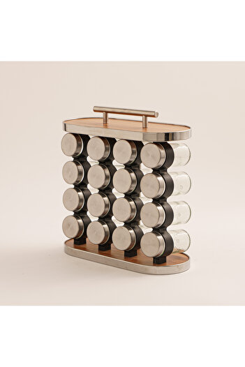 Alberto 16 Pcs glass spice jar set with metal lid and metal rack