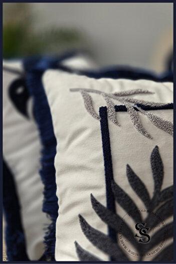 SasoHome Beauty Flowers Punch Embroidery Patterned Linen Throw Pillow Cover