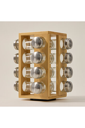 Alberto glass spice jar set with bamboo rack 16 pcs