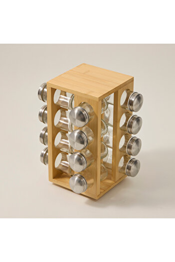 Alberto glass spice jar set with bamboo rack 16 pcs