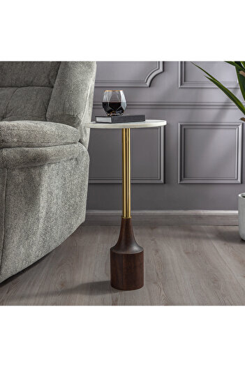Generic Stainless Steel Side Table Wood Base White Top - 30*70 cm
