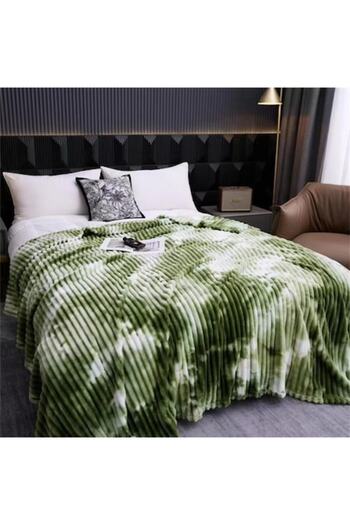 OEM Cocolino fluffy blanket for double bed, striped, MS STAR, 200 x 230 cm, Green