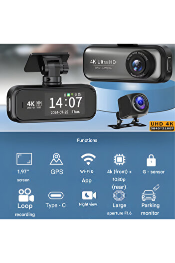 AYCB ™ 4K + 1080P HD Dual Dash Cam, Premium, 170° Wide Angle Front and 140° Rear, Wi-Fi, 24/7
