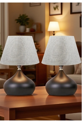 571 Store 2 Pcs Ellipse Table Lamp Shade Metal Body Fabric Head Lighting