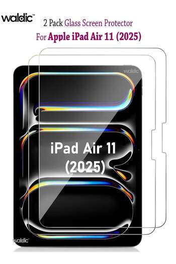 waldic 2 Pack Apple iPad Air 11 (2025) Tempered Glass Screen Protector HD Scratch Resistant Bubble-Free Eas
