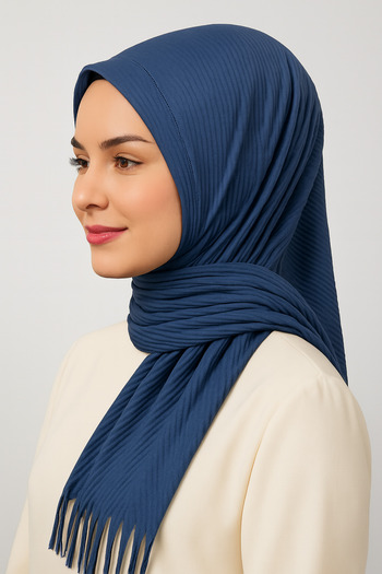 Merve Nayir Practical Pleated Ready Shawl Indigo Blue