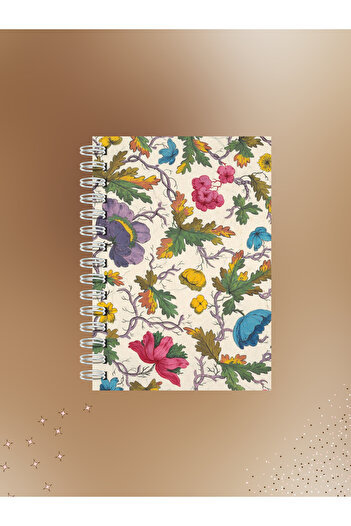 Ez&Tu Stıcker Vintage Flower Patterned Striped Spiral Notebook – 60 Sheets-120 Pages