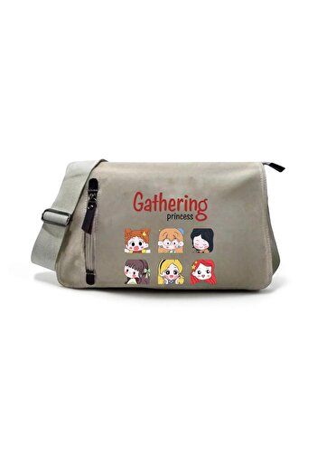 DEEFWEAR Beige Cute Gathering Princess Printed Back to School Messenger Bag