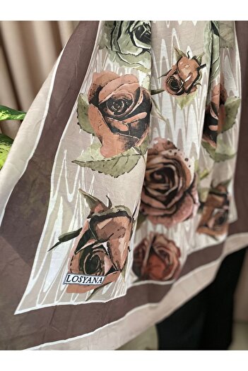 MODA Milk Coffee Tones Rose Pattern Cashmere Shawl