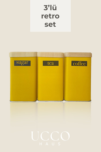 UCCO Set of 3 Metal Retro Storage Containers – Coffee Sugar Tea Food Jar Stylish and Modern Kitchen Organizer