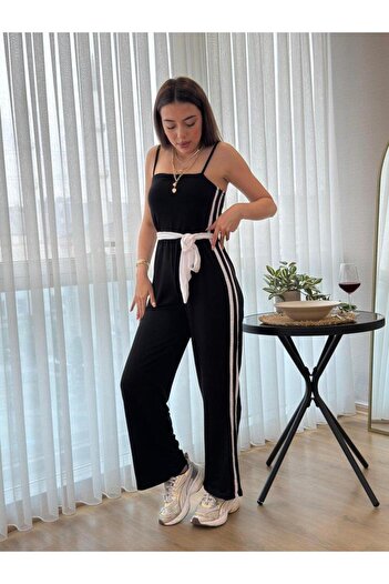 moda wanilia Women's Rope Strap Strapless Waist Belted Viscose Two Thread Jumpsuit