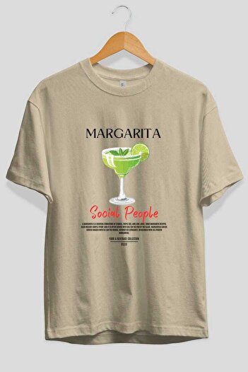 Ankhises Μπλουζάκι Margarita Cocktail μπροστά με στάμπα Oversize Ανδρικό Γυναικείο 100% βαμβακερό μπλουζάκι με λαιμόκοψη