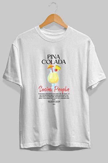 Ankhises Μπλουζάκι Pina Colada Cocktail μπροστά με στάμπα Oversize Ανδρικό Γυναικείο 100% βαμβακερό μπλουζάκι με λαιμόκοψη