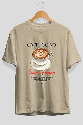 Ankhises Κοκτέιλ Cappuccino μπροστινό εμπριμέ μπλουζάκι Oversize Ανδρικό Γυναικείο 100% βαμβακερό μπλουζάκι με λαιμόκοψη