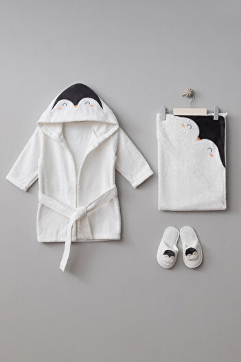 Bebitof My Baby Beach 100% Cotton 0 - 24 Months Bathrobe Set Penguin Pattern in Box 30046