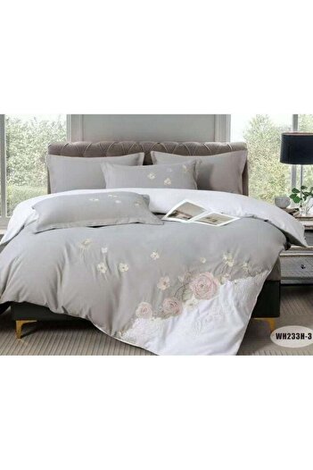 Comfy King Size Floral All Season Luxurious Cotton 6Pc Grey Comforter Set