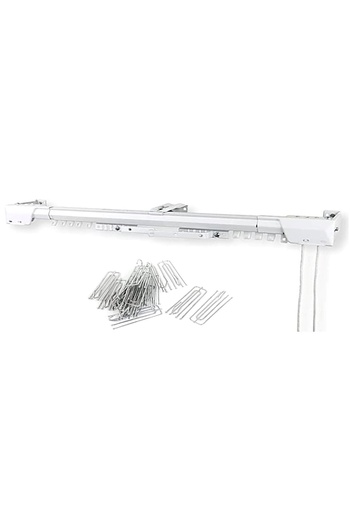 AWF AL WADI FURNITURE Ultra Corded Single Adjustable Traverse Curtain Rail with Curtain Hanging Hooks, 210 – 398 cm, WHITE