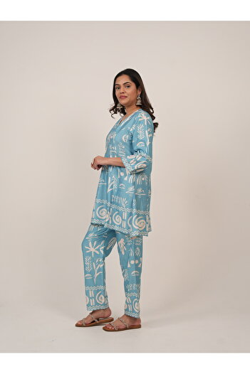 Lehar Sky Blue Abstract Print Co-Ord Set