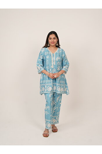Lehar Sky Blue Abstract Print Co-Ord Set