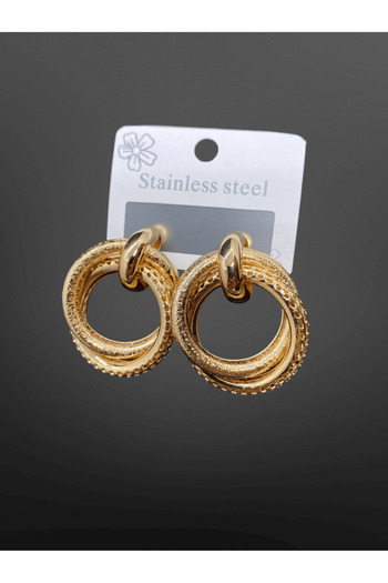 FM Gold Color Multiple Ring Shiny 316L Steel Women's Earrings |   Modern Texture
