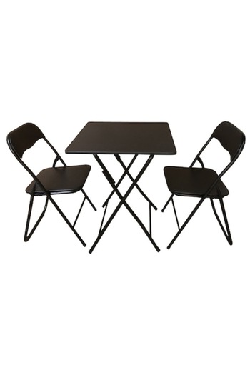 OEM Set masa si 2 scaune pliabile din metal si MDF, Sultan, 60X60X75 cm, Negru