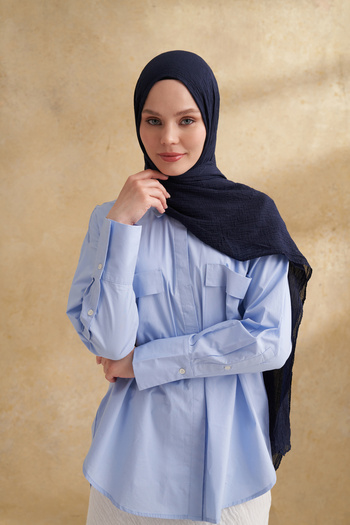 ARMANDA Muslin Leaf Pattern Shal - Navy Blue
