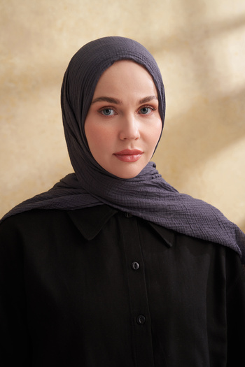 ARMANDA Muslin Leaf Pattern Shal - Gray Blue