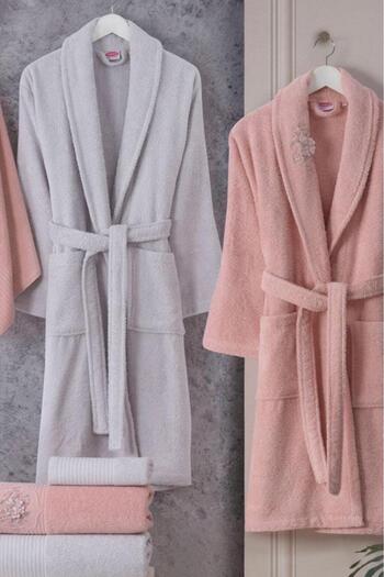 Hobby Σετ οικογενειακής ρόμπας Line 100% Cotton 6 Piece Pink - Grey