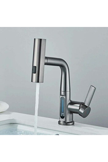 CasaVie Kitchen faucet with pull-out shower, LED display and 3 flow modes, anthracite gray, code 1497