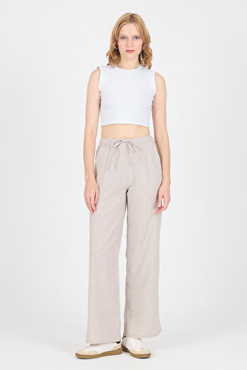 Rays Beige Cotton Elastic Waist Wide Leg/Loose Leg Trousers 4754A