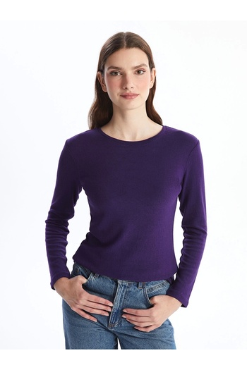 LC Waikiki Γυναικείο μπλουζάκι LCWAIKIKI Classic Purple Crew Neck
