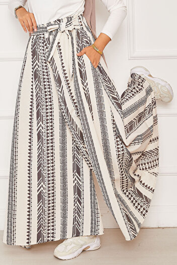 EBRUTESETTÜR Patterned Waist Belt Detailed Skirt Trousers