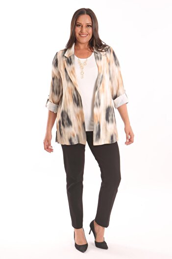 Metpoint Trend42Plus Large Size Tie-Dye Pattern Double Breasted Collar Black Jacket