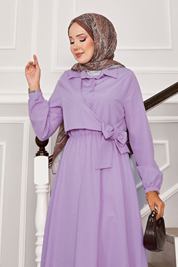 EBRUTESETTÜR Side Tie Half Button Detailed Dress