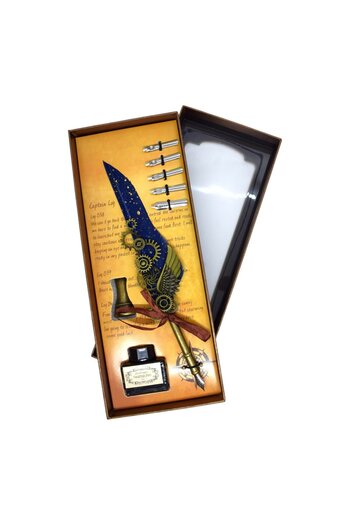 OEM Set de stilouri cu pană Steampunk Accents, cadou elegant cu husă și cerneală incluse
