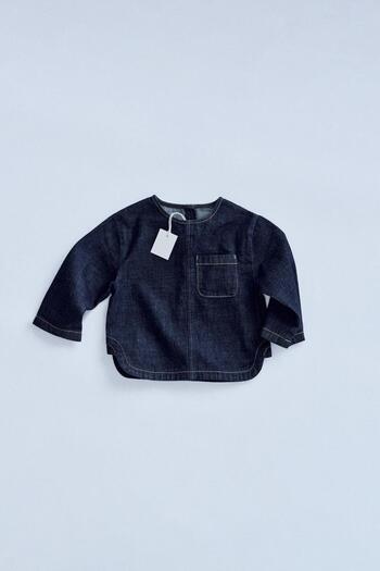 Magu Girl's Cotton Navy Blue Denim Wide Leg Suit - Top with Pockets
