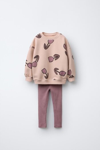 Magu Girls Cotton Floral Print Sweatshirt and Leggings Bottom-Top Set - Casual Set