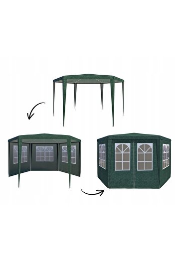 zola Hexagonal garden tent, 4 x 4 x 2.5 m, removable walls, velcro fastening, steel frame, green