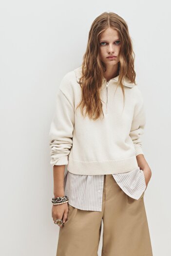 Pull & Bear Fermuarlı yaka kazak