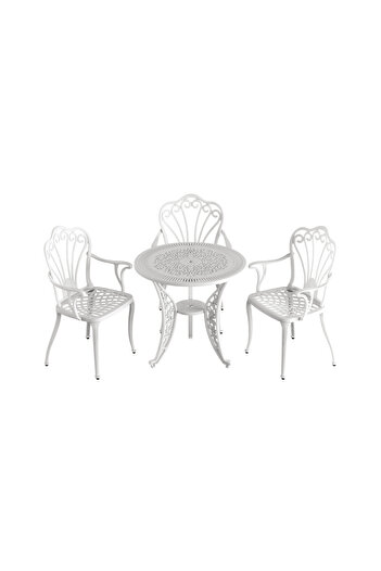 HubRom HubRom Garden Furniture Set, 1xRound Table(75x72), 3xISTANBUL Chair(43x42x50x91) White