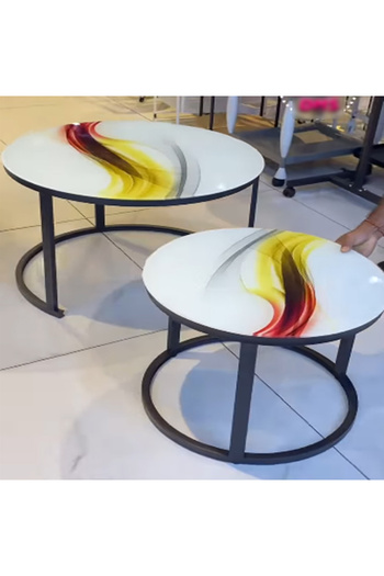 Türkiye Nesting Coffee Table Set of 2, Modern Round Coffee Table, Ceramic Rock Slabs, Metal Frame for Living