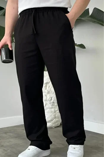 NO 601 Men's Black Summer Muslin Linen Blended Fabric Baggy Pantalon